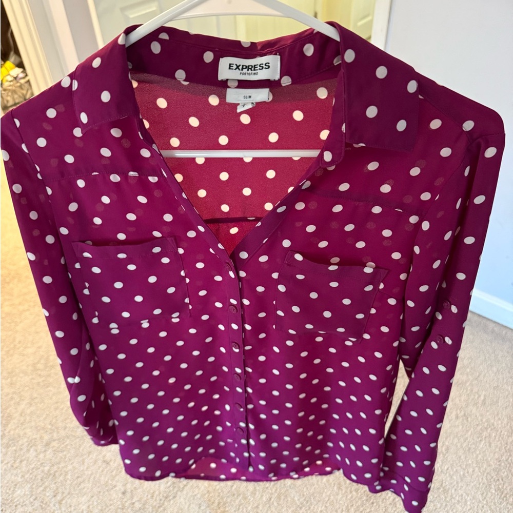 Express Women's Purple Polka Dot Top